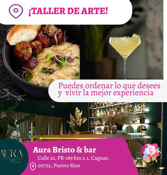 🎨Taller en ✨Aura Bristo & Bar - Caguas✨ Promo en mimosas y Sangría 🍹 - 7pm- Viernes, 19 de Junio 2026