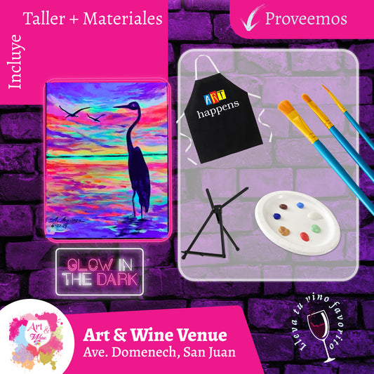 🎨¡Glow in the Dark! Viernes, 28 de Agosto 2026 en Art & Wine Venue - San Juan -¡Lleva tu vino favorito! 7pm