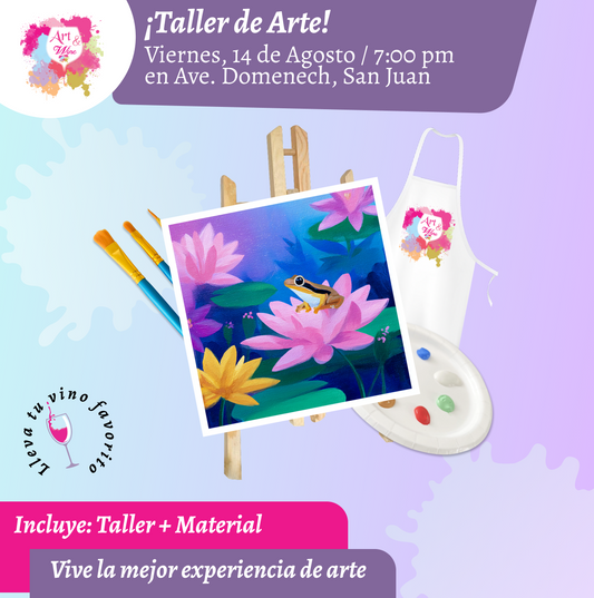 🎨¡Taller de arte en Art & Wine Venue 7pm - Viernes, 14 de Agosto 2026 en San Juan. ¡Lleva tu vino favorito!