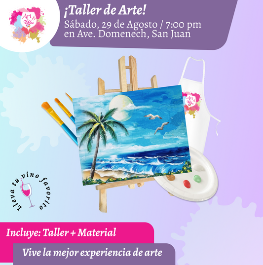 🎨¡Taller de arte en Art & Wine Venue 7pm - Sábado, 29 de Agosto 2026 en San Juan. ¡Lleva tu vino favorito!