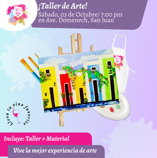🎨¡Taller de arte en Art & Wine Venue 7pm - Sábado, 03 de Octubre 2026 en San Juan. ¡Lleva tu vino favorito!
