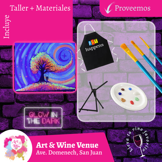 🎨¡Glow in the Dark! Sábado, 16 de Mayo 2026 en Art & Wine Venue - San Juan -¡Lleva tu vino favorito! 7pm
