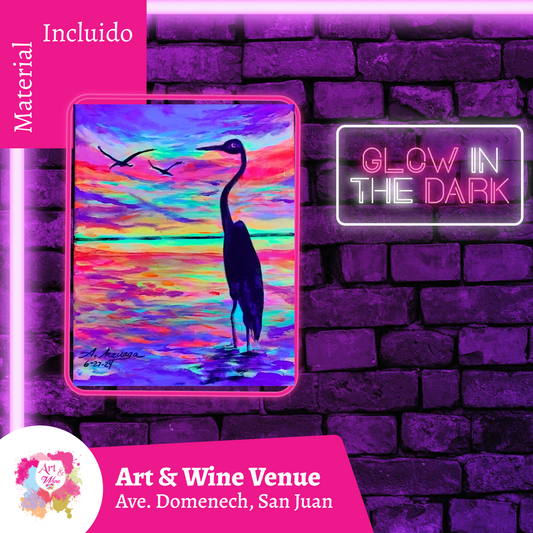 🎨¡Glow in the Dark! Sábado, 25 de Abril 2026 en Art & Wine Venue - San Juan -¡Lleva tu vino favorito! 7pm