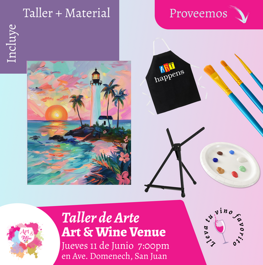 🎨¡Taller de arte en Art & Wine Venue 7pm - Jueves, 11 de Junio 2026 en San Juan. ¡Lleva tu vino favorito!