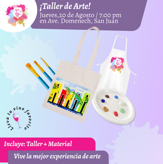 🎨¡Pinta tu Tote Bag! en Art & Wine Venue 7pm - Jueves, 20 de Agosto 2026 en San Juan. ¡Lleva tu vino favorito!