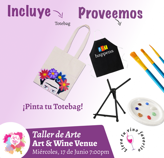 Ladies Night 💜¡Pinta tu Totebag! en Art & Wine Venue 7pm- Miércoles, 17 de Junio en San Juan. ¡Lleva tu vino favorito!