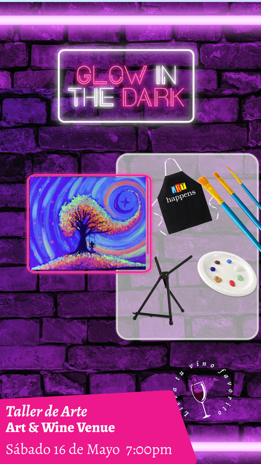 🎨¡Glow in the Dark! Sábado, 16 de Mayo 2026 en Art & Wine Venue - San Juan -¡Lleva tu vino favorito! 7pm