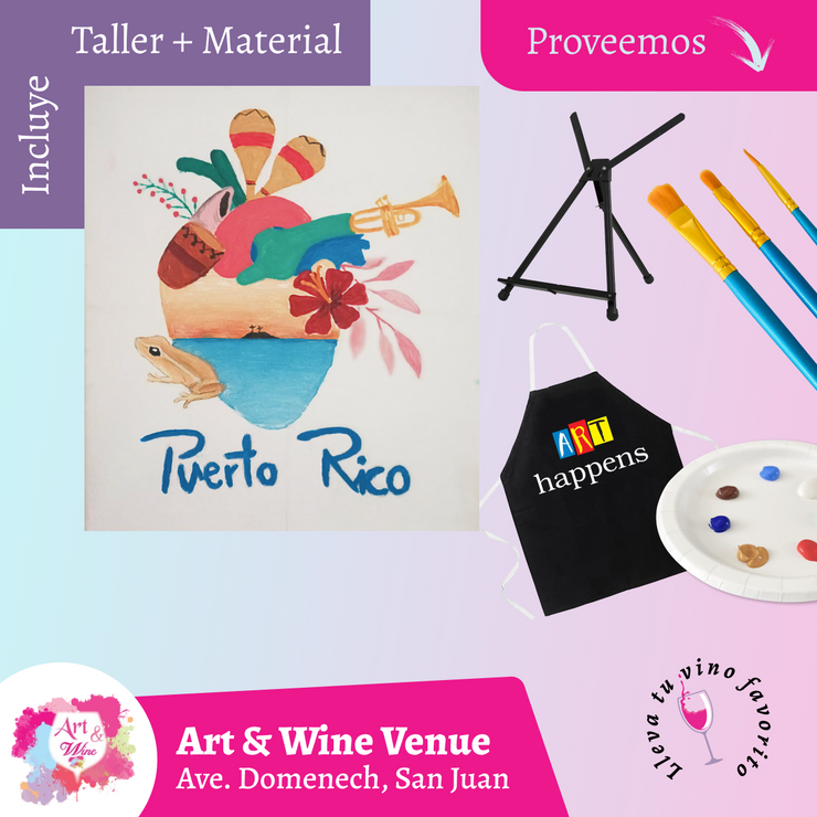 🎨¡Taller de arte en Art & Wine Venue 7pm - Viernes, 26 de diciembre en San Juan. ¡Lleva tu vino favorito!