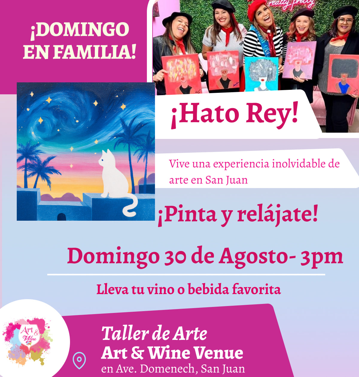 🎨¡Día en Familia!, Domingo, 30 de Agosto 2026 a las 3pm - Art & Wine Venue, San Juan. ✨