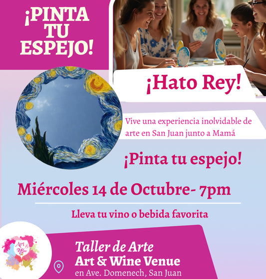 🎨¡Pinta tu espejo en Art & Wine Venue 7pm - Miércoles, 14 de Octubre 2026 en San Juan. ¡Lleva tu vino favorito!
