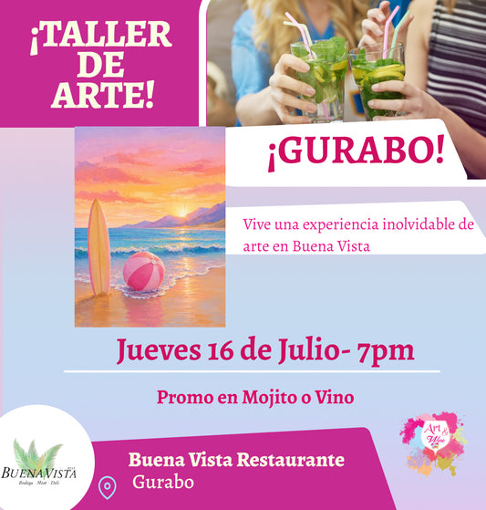 ✨¡Pinta tu espejo! 🪞🎨¡Taller de arte!✨ Gurabo - Buena Vista, Jueves 16 de Julio 2026  a las 7:00pm 🍷