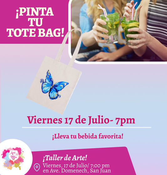 🎨¡Pinta tu Tote Bag!  en Art & Wine Venue 7pm - Viernes, 17 de Julio 2026 en San Juan. ¡Lleva tu vino favorito!