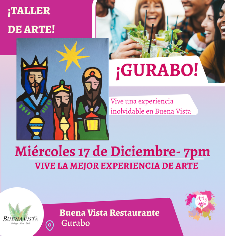 🎨¡Taller de arte!✨ Gurabo - Buena Vista, Miércoles 17 de diciembre a las 7:00pm 🍷