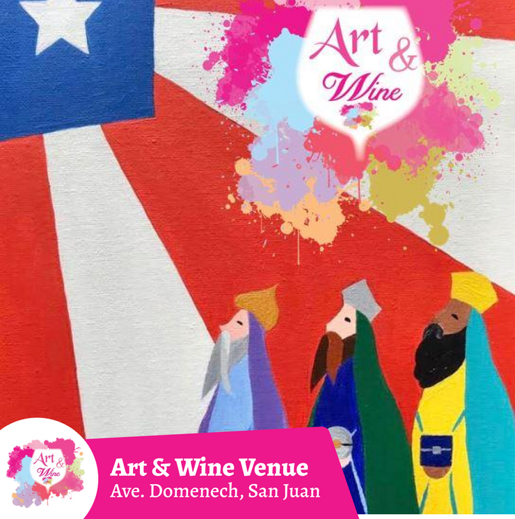 🎨¡Taller de arte en Art & Wine Venue 7pm - Miércoles, 31 de diciembre en San Juan. ¡Lleva tu vino favorito!