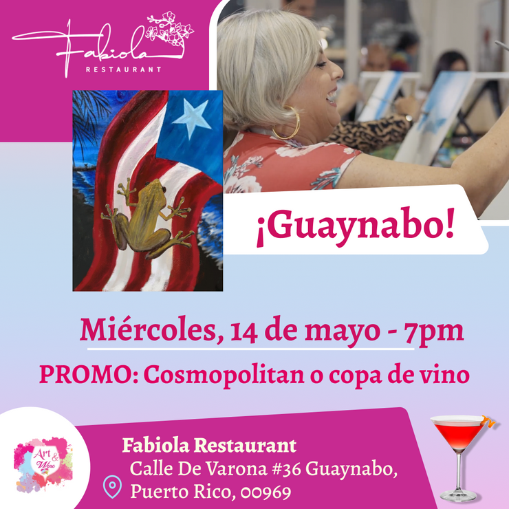 🎨 Nuevo taller de arte 🎨✨Fabiola Restaurant ✨ Promo en copa de vino o cosmopolitan🍹 - 7pm-  Miércoles,  14 de mayo