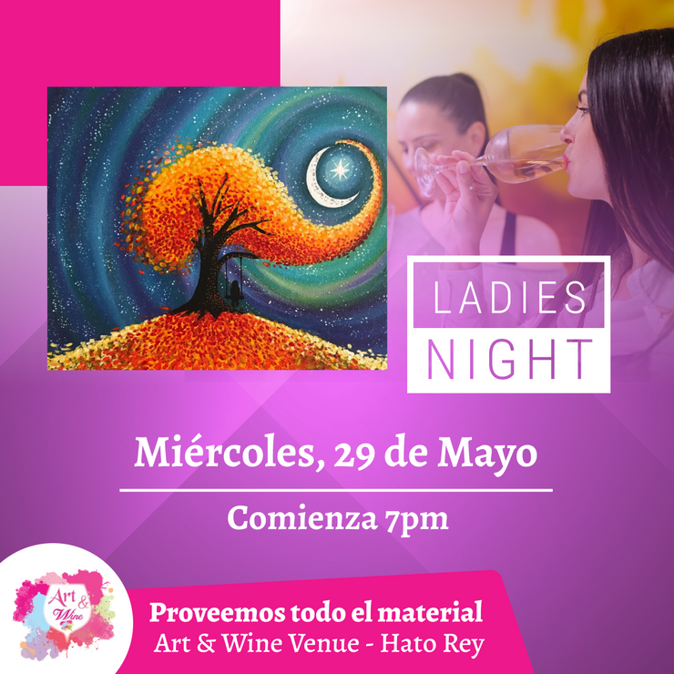 Ladies Night 💜 Art & Wine Venue 7pm- Miércoles, 29 de Mayo en San Juan. ¡Vino disponible solo en el local, ya sea en copa o botella!