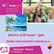 🎨¡Taller de Arte en Nonnamía Pizzería✨! En San Juan ✨Promo en Copa Sangría o Parcha 🍹 7pm- Jueves, 15 de mayo