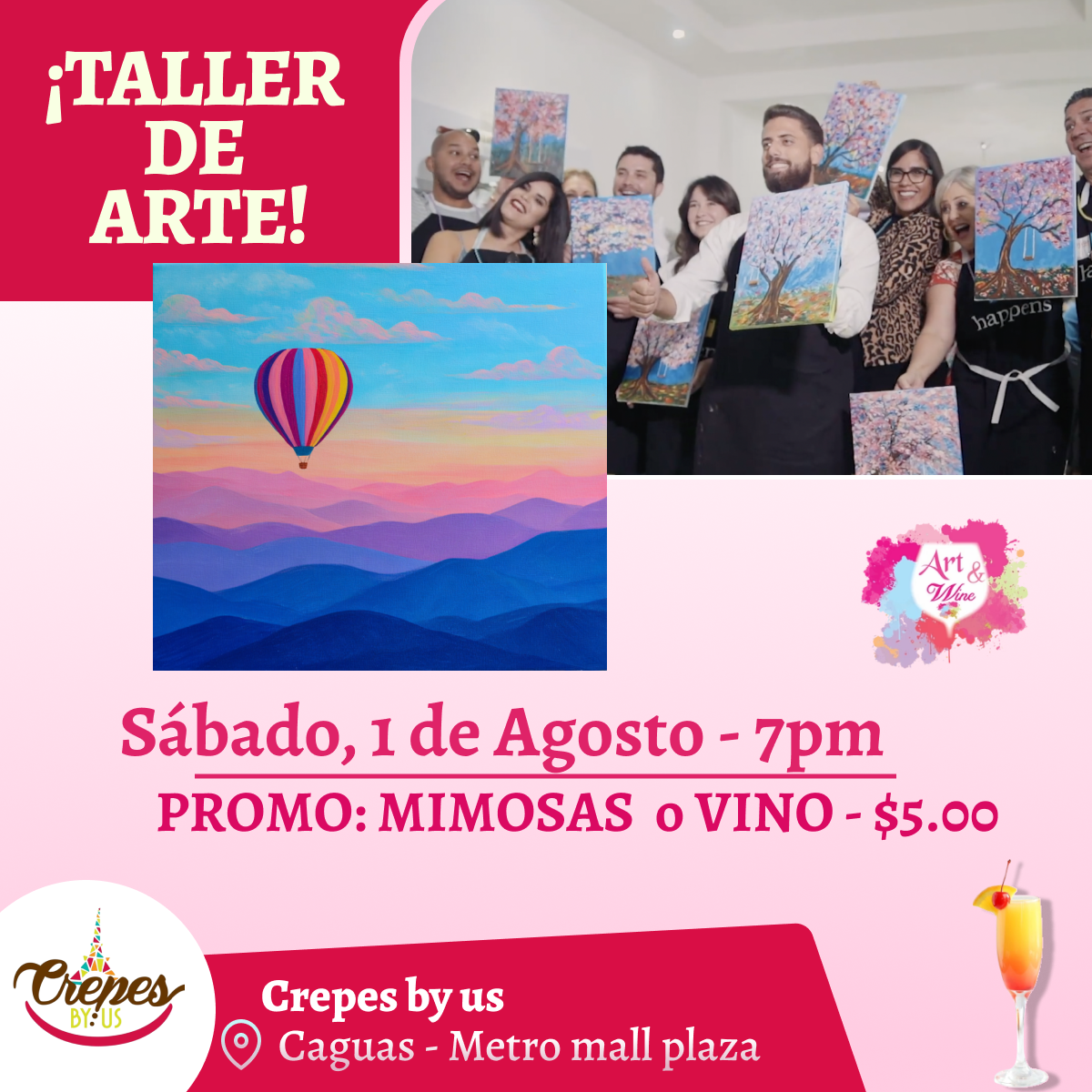 ✨ 🎨Taller de arte en ✨Crepes by us - Caguas✨ Promo en mimosas 🍹  - 7pm- Sábado, 01 de Agosto 2026