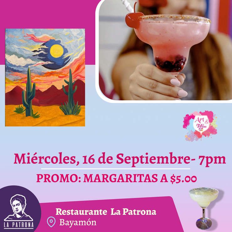 ¡Nuevo Taller en Bayamón! 🎨La Patrona 🎨Promo de margaritas 🍹- 7pm- Miércoles, 16 de octubre