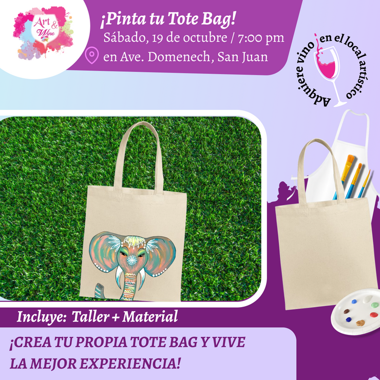 ¡Pinta tu propia tote bag! 🎨Taller de Arte en Art & Wine Venue🎨 - Sábado, 19 de octubre,  en San Juan. ¡Vino disponible solo en el local, ya sea en copa o botella!