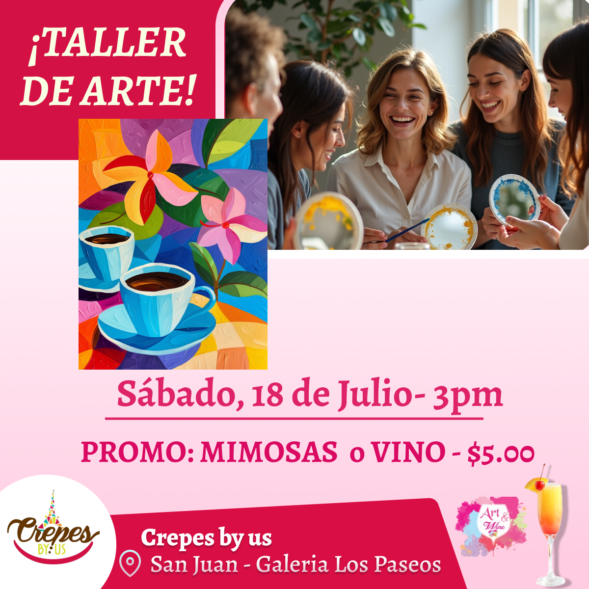 🎨Taller en ✨Crepes by us - San Juan✨ Promo en mimosas 🍹   - 3pm- Sábado,  18 de Julio 2026
