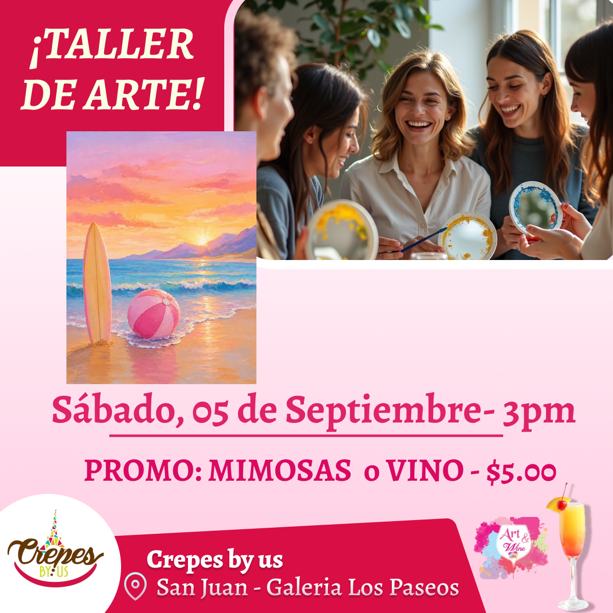 🎨Taller en ✨Crepes by us - San Juan✨ Promo en mimosas 🍹   - 3pm- Sábado,  05 de Septiembre 2026