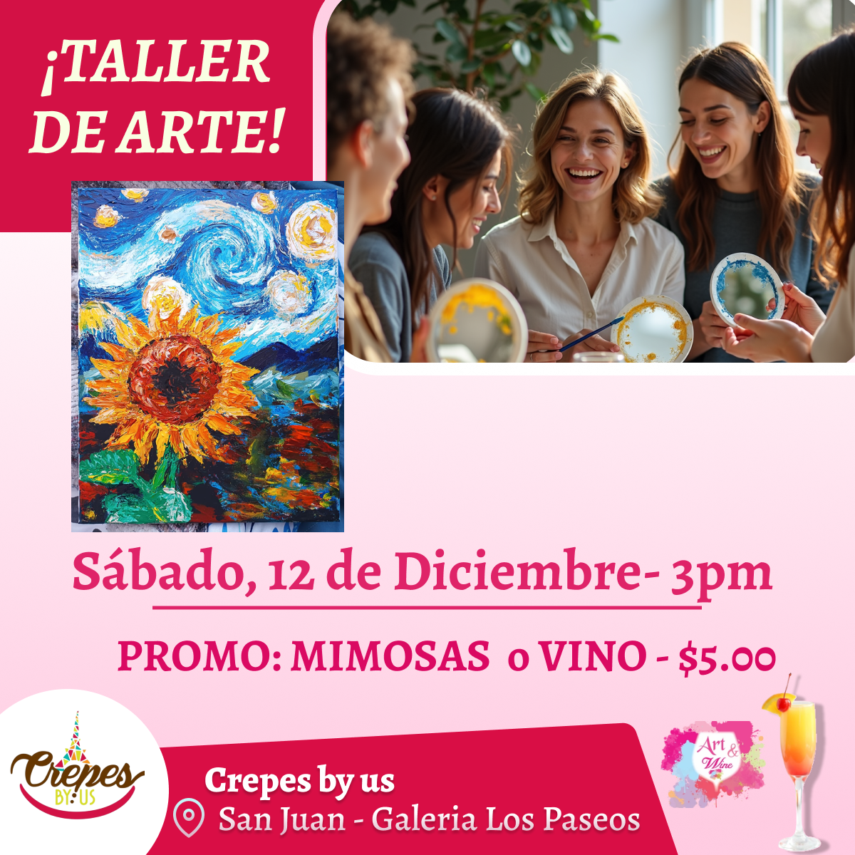 🎨Taller en ✨Crepes by us - San Juan✨ Promo en mimosas 🍹   - 3pm- Sábado,  12 de Diciembre 2026