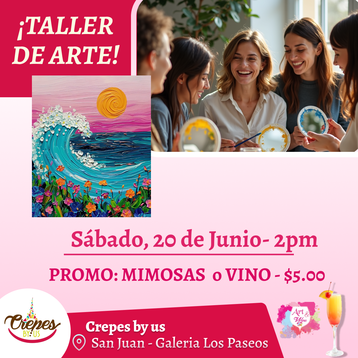 🎨Taller en ✨Crepes by us - San Juan✨ Promo en mimosas 🍹   - 2pm- Sábado,  20 de Junio 2026