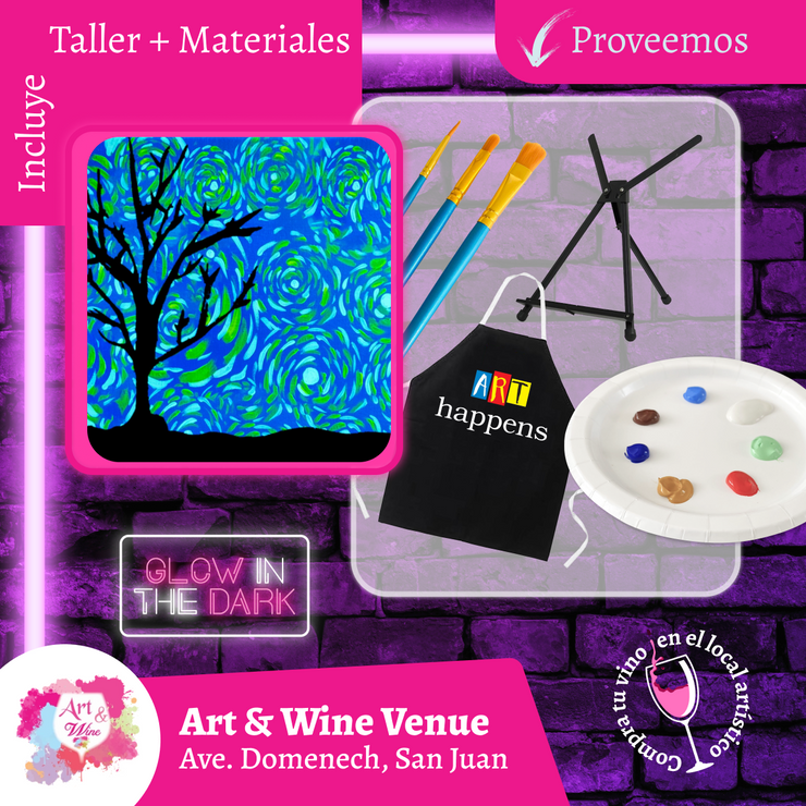 🎨¡Glow in the Dark! Miércoles, 24 de septiembre en Art & Wine Venue - San Juan -¡Lleva tu vino favorito!