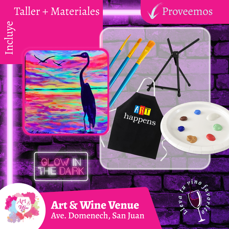 🎨¡Glow in the Dark! Sábado, 31 de Enero 2026 en Art & Wine Venue - San Juan -¡Lleva tu vino favorito! 7pm