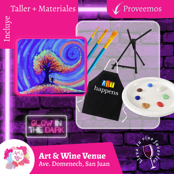 🎨¡Glow in the Dark! Jueves, 23 de octubre en Art & Wine Venue - San Juan -¡Lleva tu vino favorito!