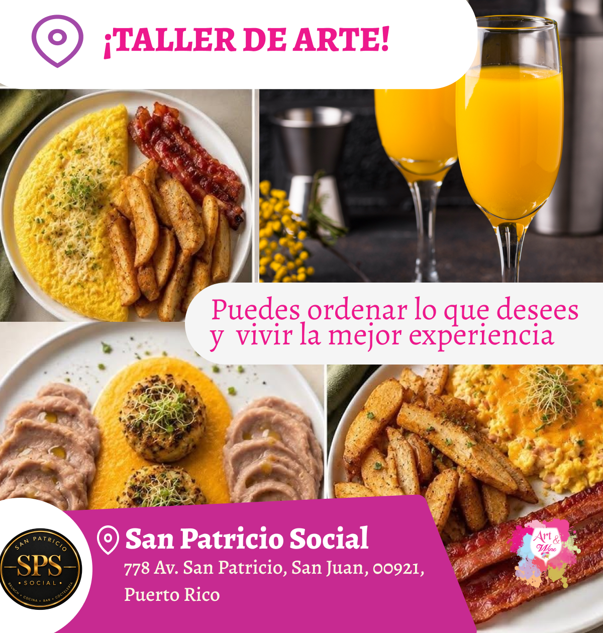 🎨¡Nuevo Taller de arte en San Patricio Social - San Juan - 12pm - Domingo, 8 de Noviembre 2026🥂 ¡Mimosas ilimitadas x $25! 🥂