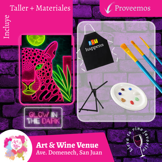 🎨¡Glow in the Dark! Sábado, 6 de Junio 2026 en Art & Wine Venue - San Juan -¡Lleva tu vino favorito! 7pm
