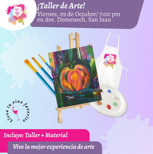 🎨¡Taller de arte en Art & Wine Venue 7pm - Viernes, 09 de Octubre 2026 en San Juan. ¡Lleva tu vino favorito!