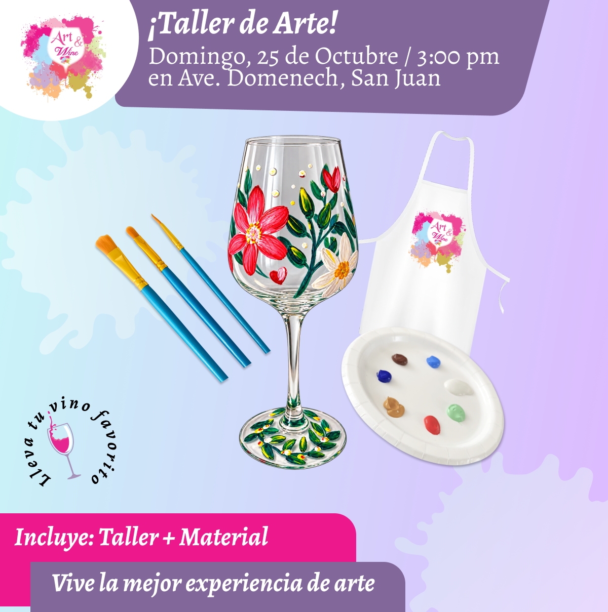 🎨¡Pinta tu copa en Art & Wine Venue 3pm - Domingo, 25 de Octubre 2026 en San Juan. ¡Lleva tu vino favorito!