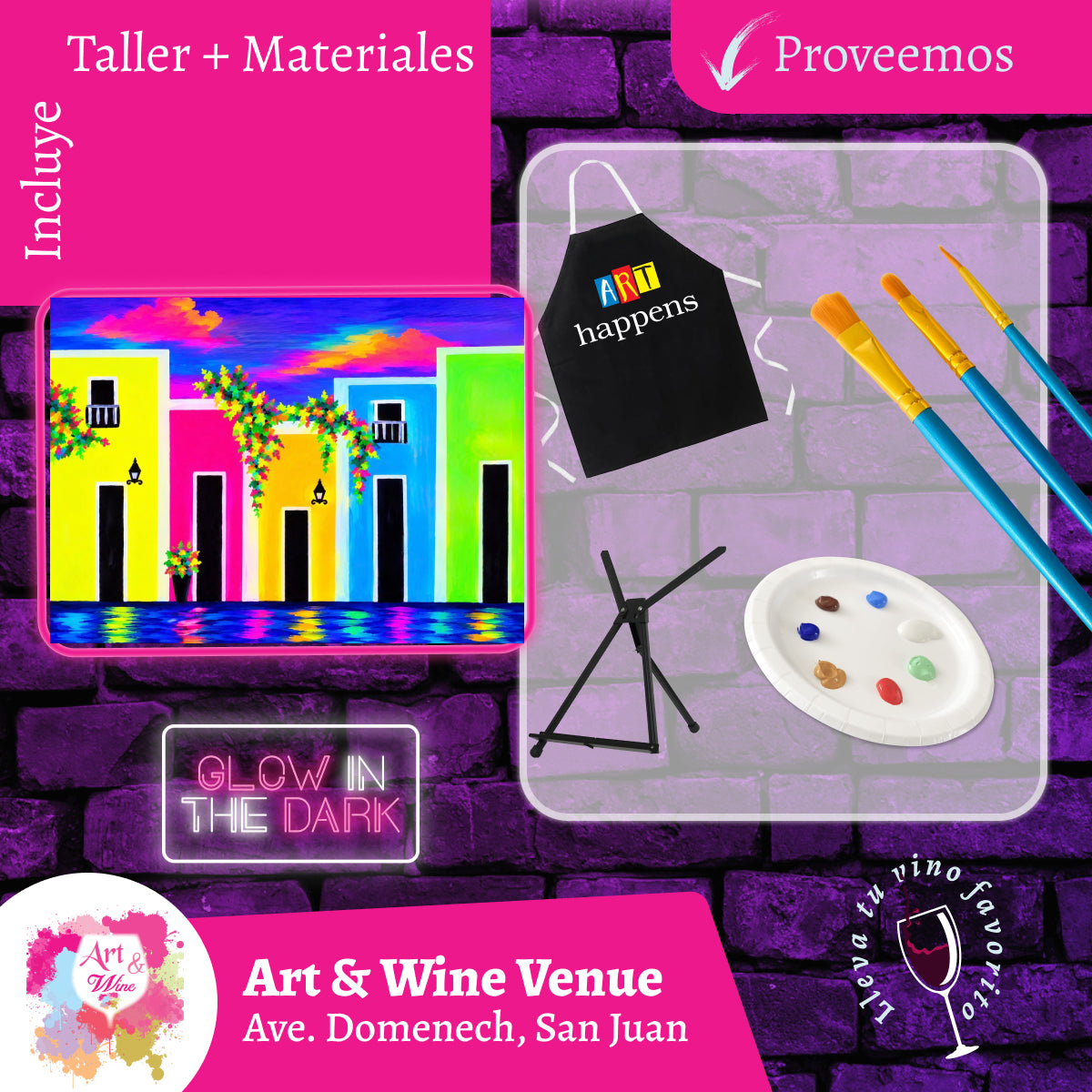 Glow in the Dark! Sábado, 21 de Noviembre 2026 en Art & Wine Venue - San Juan -¡Lleva tu vino favorito! 7pm