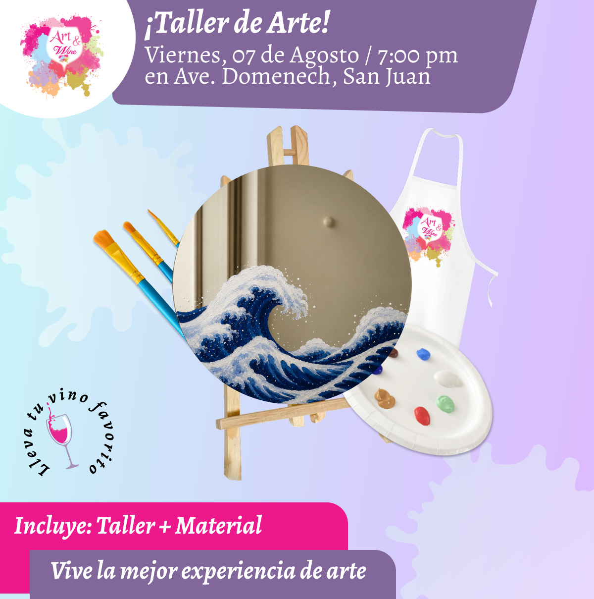 ¡Pinta tu espejo! 🎨¡Taller de arte en Art & Wine Venue 7pm - Viernes, 07 de Agosto 2026 en San Juan. ¡Lleva tu vino favorito!