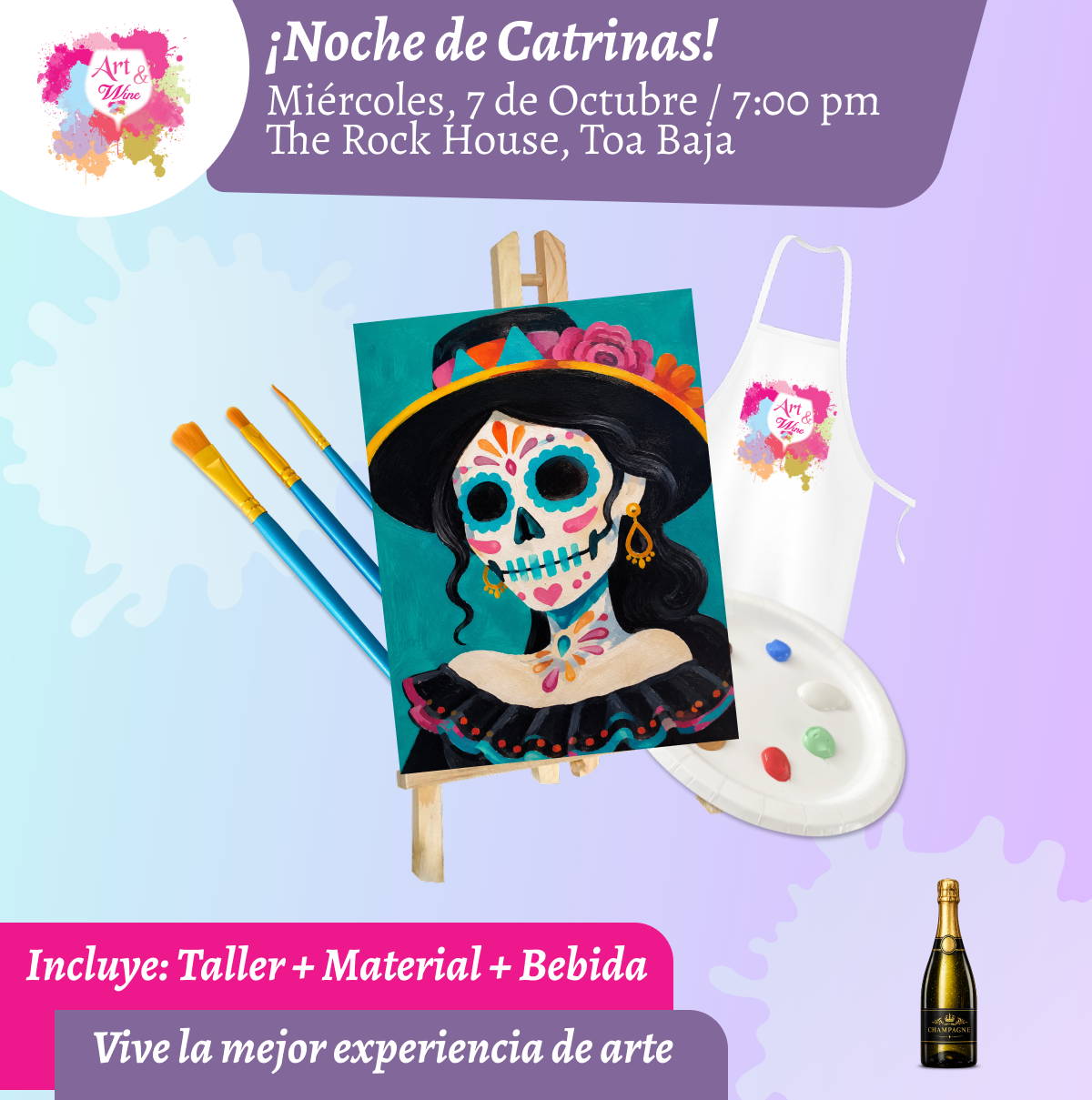 🎨¡Noche de Catrinas en The Rock House Bar & Grill 7pm - Miércoles, 07 de Octubre 2026 en Toa Baja. ¡Welcome Drinks! Incluye bebida de bienvenida