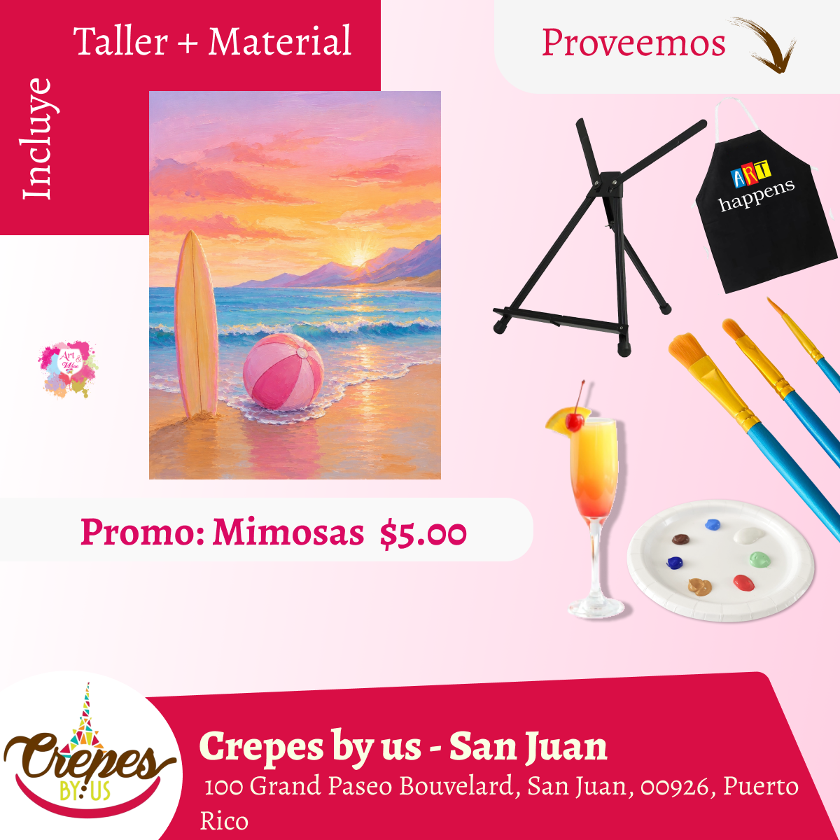 🎨Taller en ✨Crepes by us - San Juan✨ Promo en mimosas 🍹   - 3pm- Sábado,  05 de Septiembre 2026