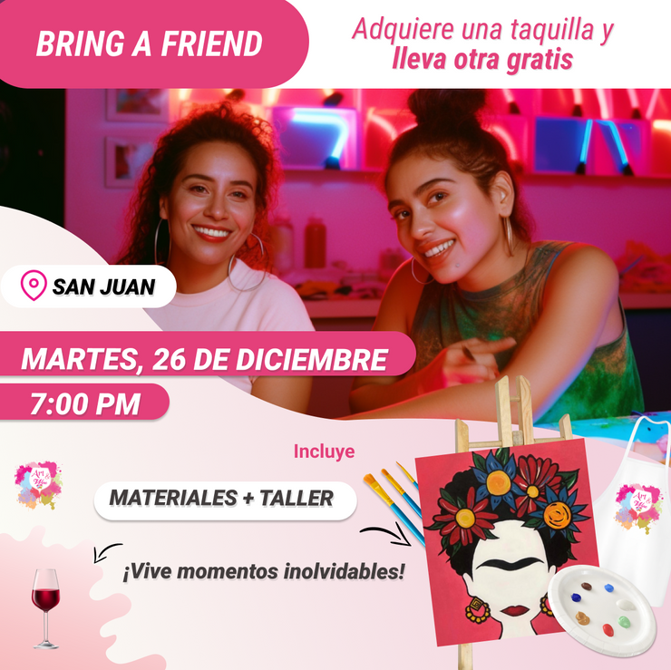 ¡Bring a Friend! Adquiere una taquilla y lleva otra gratis- Taller de Arte en Art & Wine Venue - Martes, 26 de diciembre en San Juan