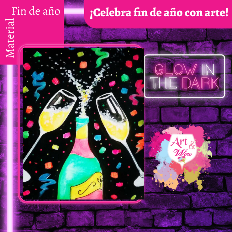 ✨Celebra fin de año con nuestro glow in the dark  🎉 🎨Taller de arte en Art & Wine Venue 4pm -  Domingo, 29 de diciembre en San Juan. ¡Lleva tu vino favorito!