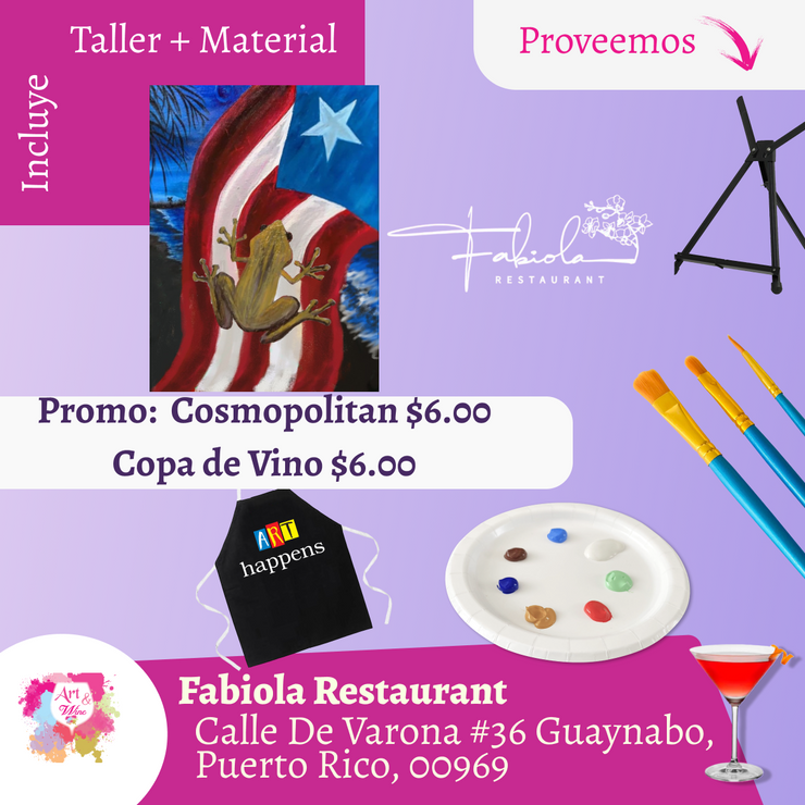 🎨 Nuevo taller de arte 🎨✨Fabiola Restaurant ✨ Promo en copa de vino o cosmopolitan🍹 - 7pm-  Miércoles,  14 de mayo
