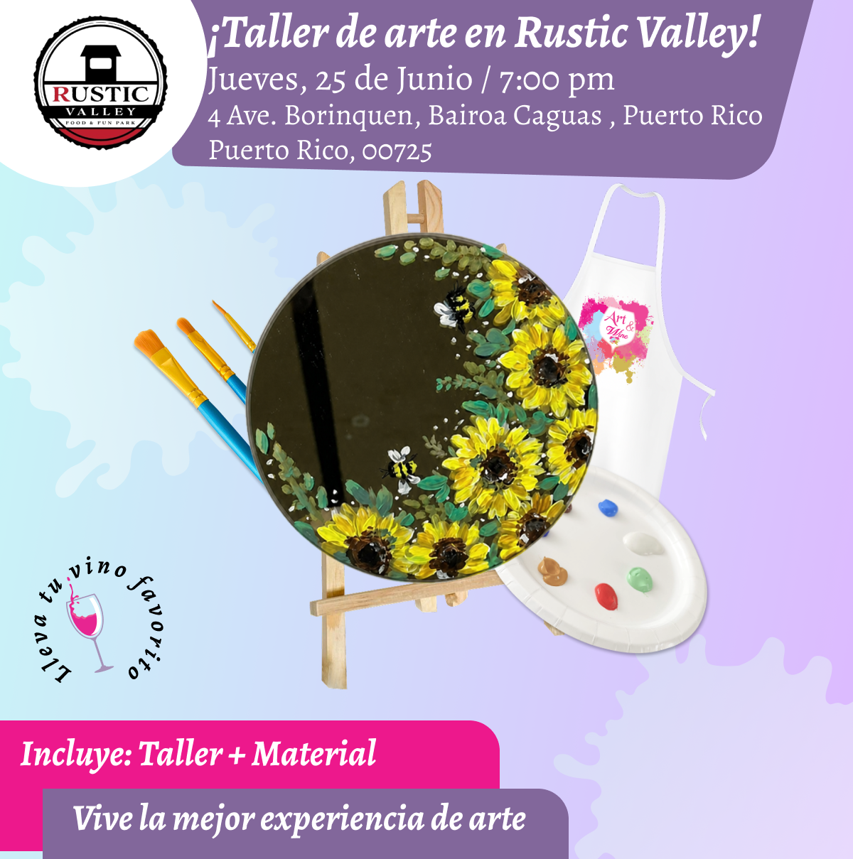 🎨¡ Nuevo Taller de arte en Rustic Valley - Caguas - 7pm - Jueves, 25 de Junio