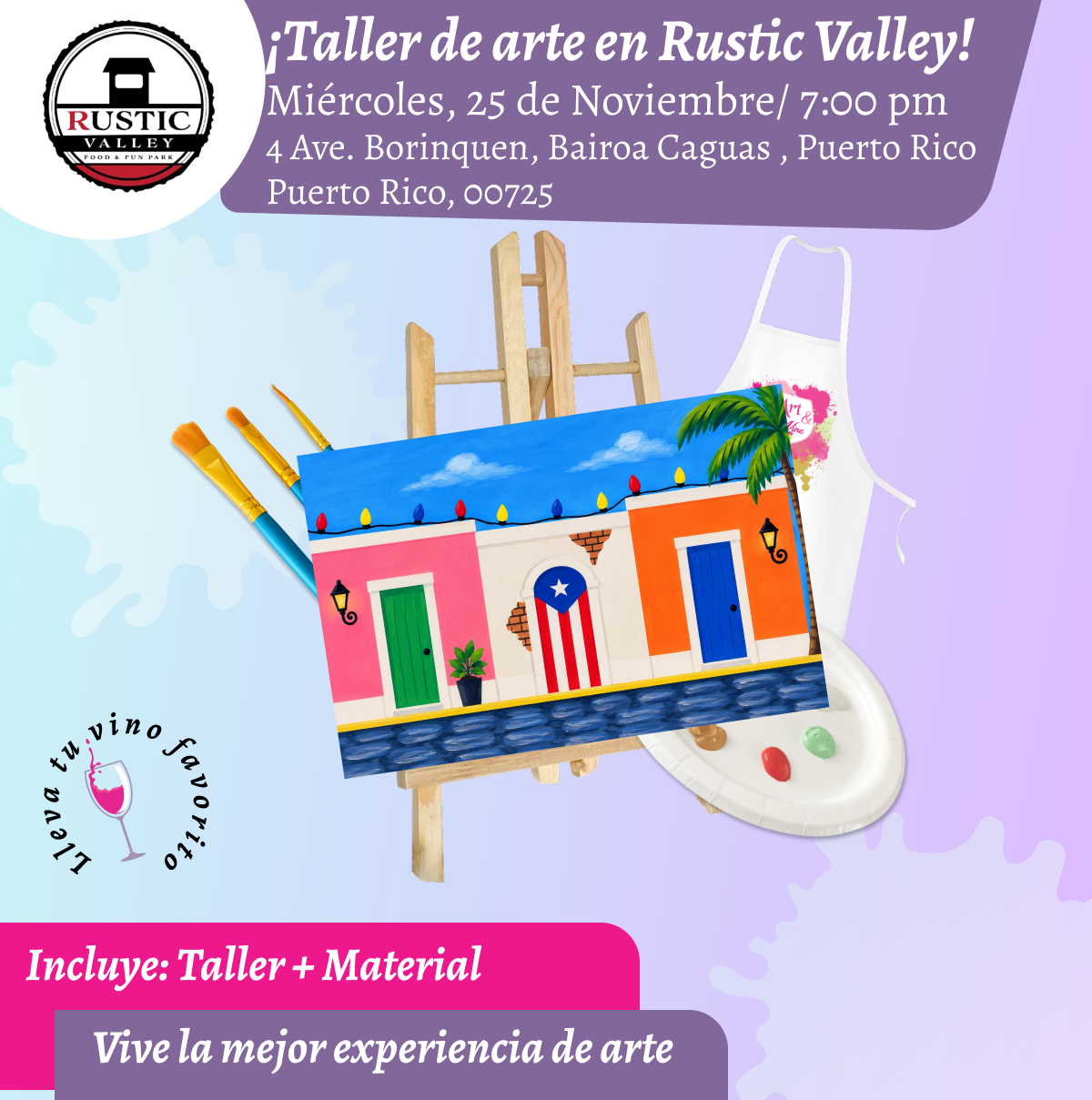 🎨¡Taller de arte en Rustic Valley - Caguas - 7pm - Miércoles, 25 de Noviembre 2026
