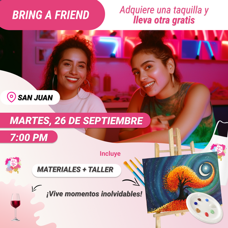 ¡Bring a Friend! Adquiere una taquilla y lleva otra gratis- Taller de Arte en Art & Wine Venue - Martes, 26 de septiembre en San Juan