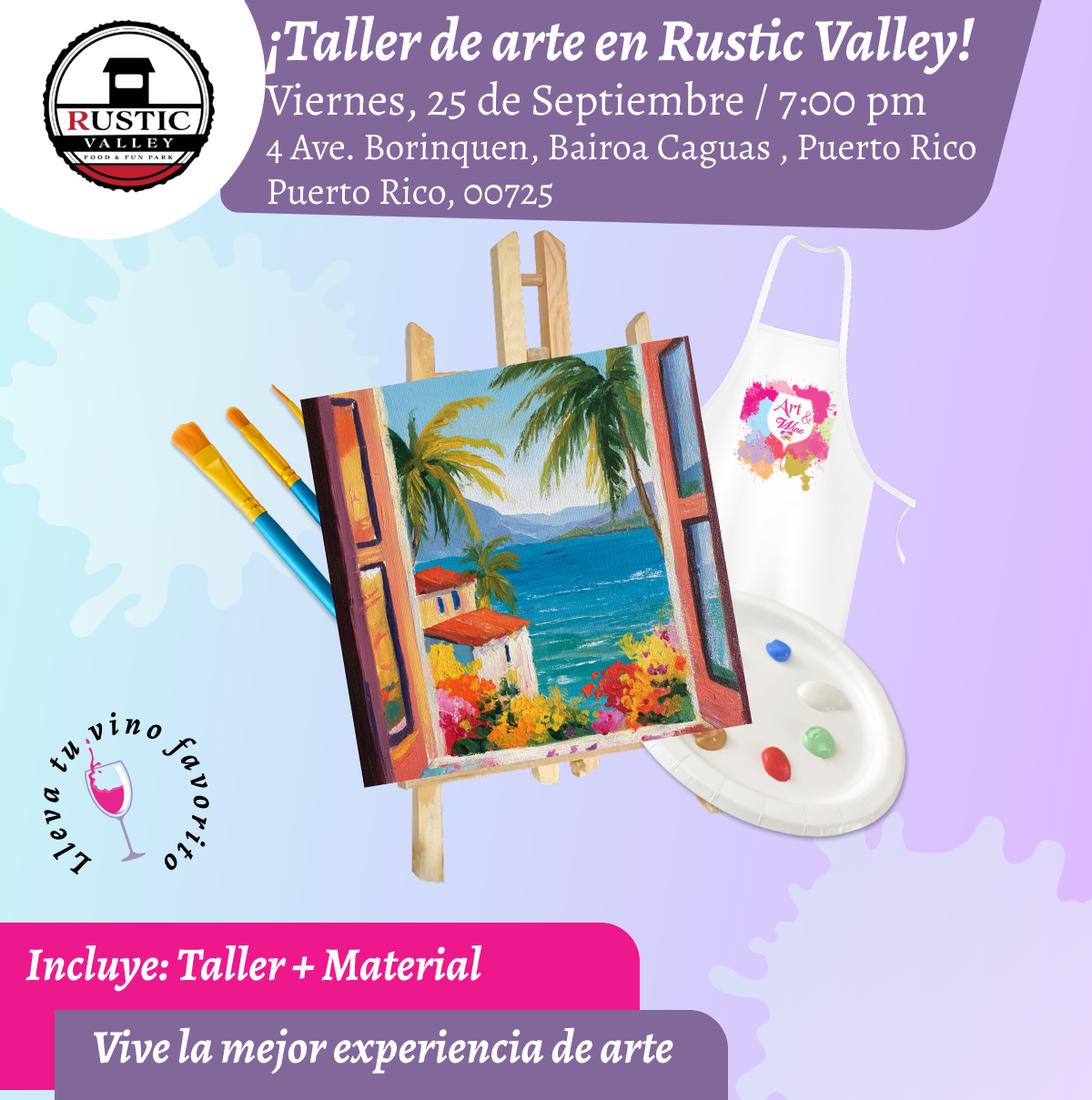🎨¡ Nuevo Taller de arte en Rustic Valley - Caguas - 7pm - Viernes, 25 de Septiembre 2026