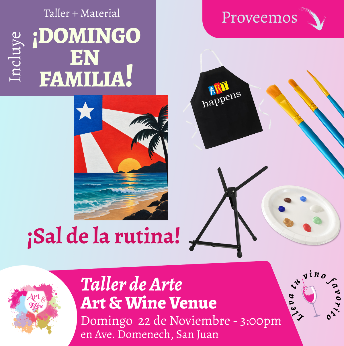 🎨¡Día en Familia!, Domingo, 22 de Noviembre 2026 a las 3pm - Art & Wine Venue, San Juan. ✨