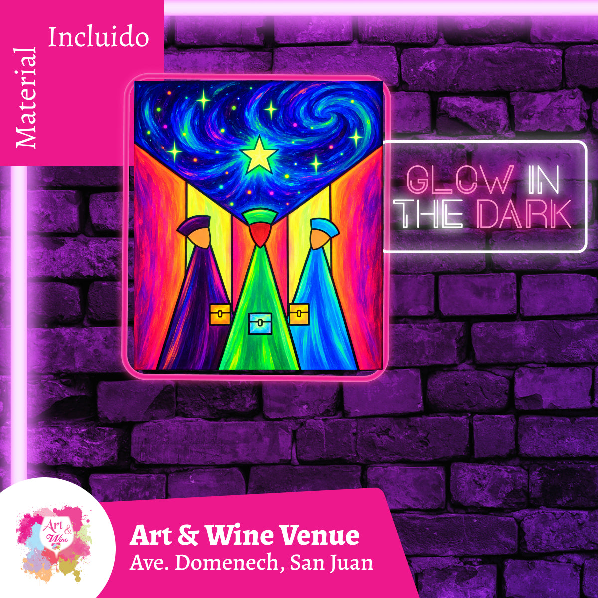 Glow in the Dark! Viernes, 11 de Diciembre 2026 en Art & Wine Venue - San Juan -¡Lleva tu vino favorito! 7pm