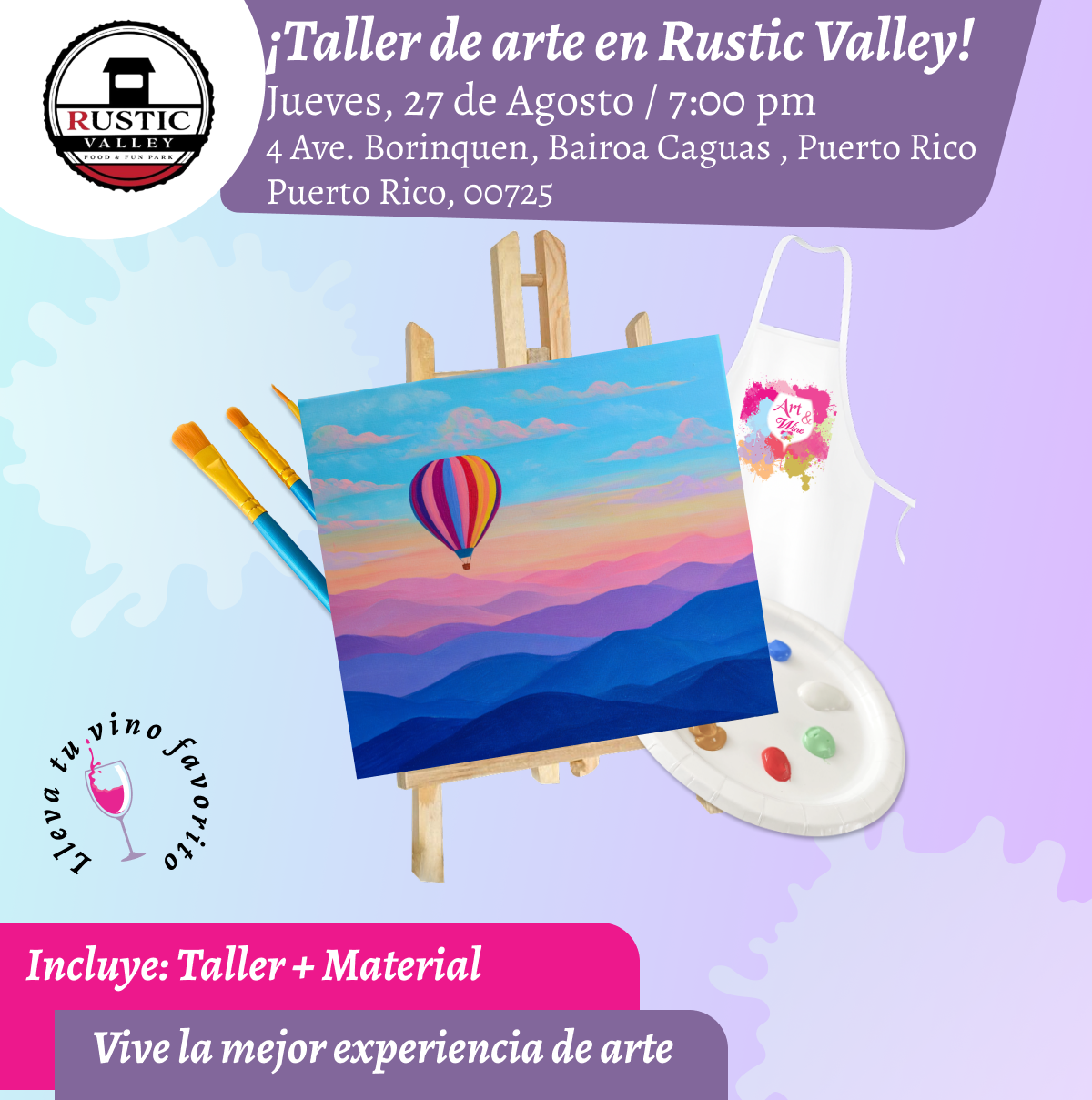 🎨¡ Nuevo Taller de arte en Rustic Valley - Caguas - 7pm - Jueves, 27 de Agosto