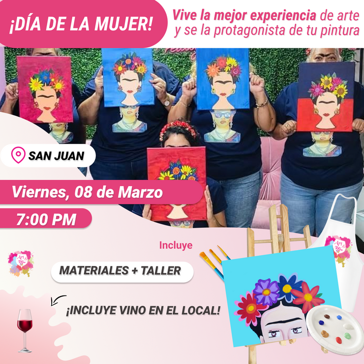 🌸¡Día de la mujer! 🌸Taller de Arte en Art & Wine Venue - Viernes, 08 de Marzo en San Juan. ¡Vino disponible solo en el local, ya sea en copa o botella!